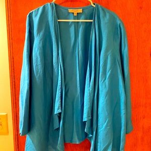Kasper Turquoise Blue Linen Open Front Blazer